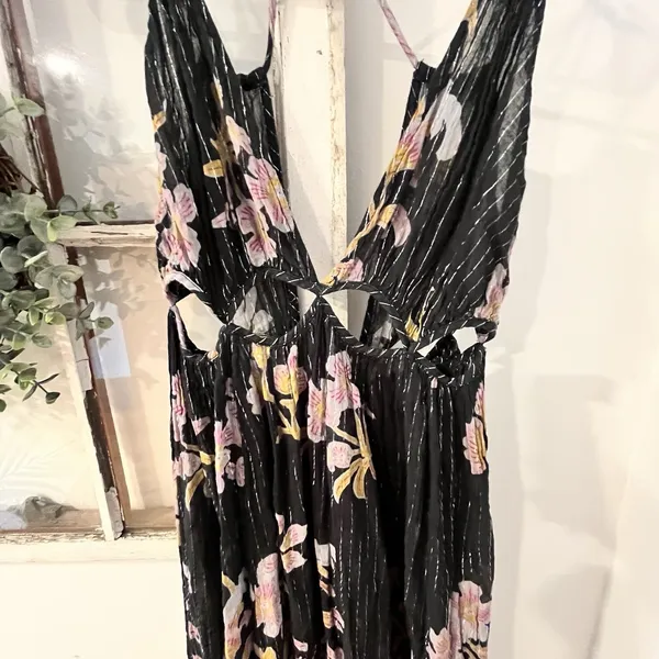 Anthropologie Cutout Maxi Dress Sheer Black Motif Size‎ XS Cover Up Boho - Image 9