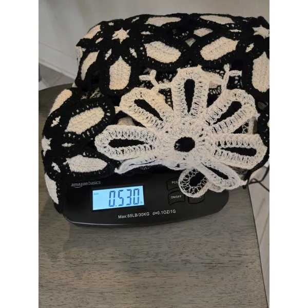 Rebellion Again Floral Crochet Top Black White Open Knit Daisy Sweater Women L - Image 11