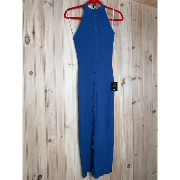 NWT Lulus Sunia Blue Sleeveless Button-Front Midi Sweater Dress Party Holiday M - Image 2