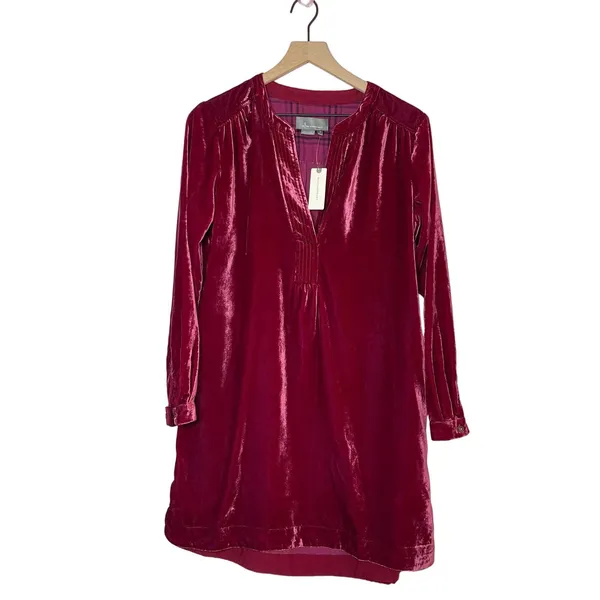 NEW Anthropologie Women's Size XS Melody Velvet‎ Tunic Dress Raspberry Pink Red - Image 2