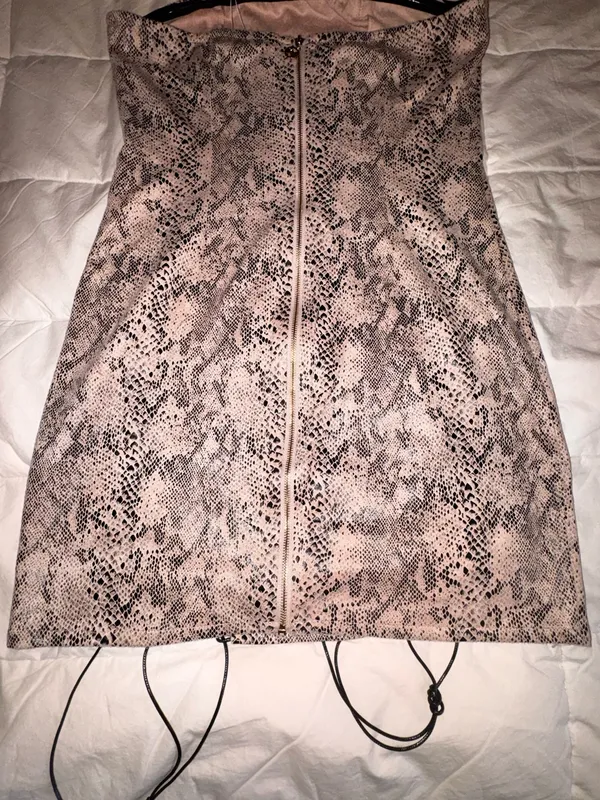 Meshki Snake Print Mini Dress in Beige and Black - Image 6