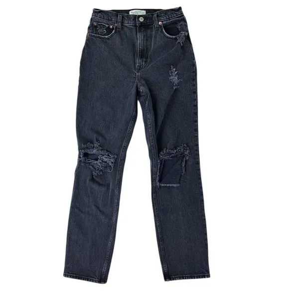 Abercrombie The 90s Straight Ultra High Rise Black Distressed‎ Jeans Size 4 / 27 - Image 2