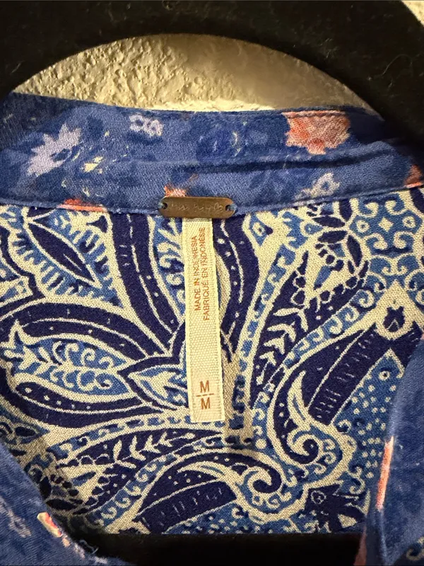Free People Blue Floral Paisley Tunic with Orange Accents - Image 2