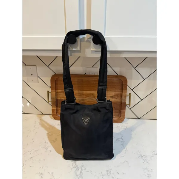 vintage black Guess triangle logo nylon shoulder crossbody bag 90s early Y2K - Image 2