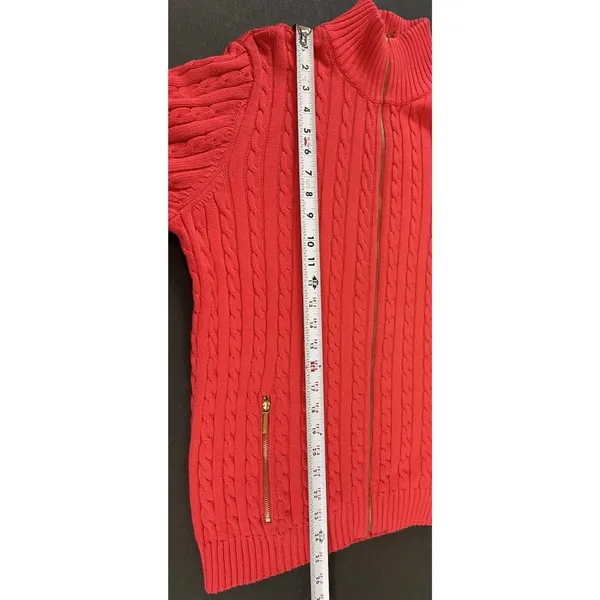 Lauren Ralph Lauren XL Dark Coral Cable Knit Full Zip Sweater Cotton Preppy Logo - Image 6