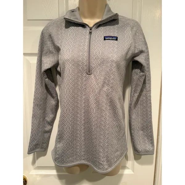 Patagonia Women Gray 1/4 Zip Fleece Pullover Geometric Diamond Knit XS 25618 - Image 2