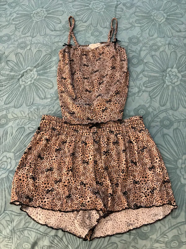 Leopard print pajamas with black bows Brown Size M - Image 3