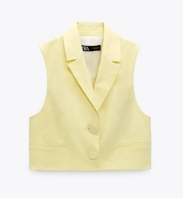 ZARA Blogger Favorite CROPPED WAISTCOAT WITH COVERED BUTTONS VEST YELLOW - Image 6
