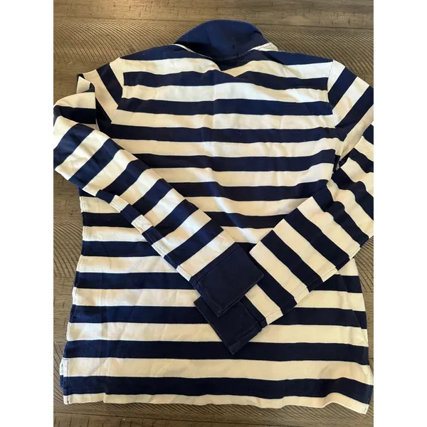 Ralph Lauren Skinny Polo Long Sleeve Shirt Navy White Stripe Size M - Image 2