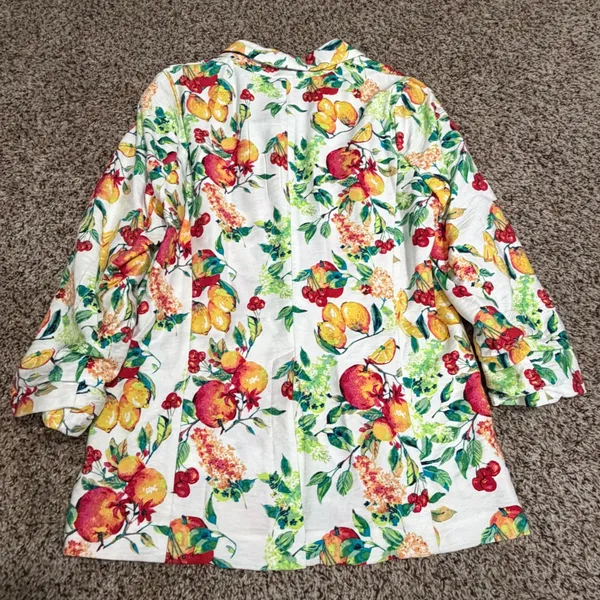 LC Lauren Conrad Womens Small Fruit Print Blazer White Lemon Cherry 3/4 Sleeve - Image 4