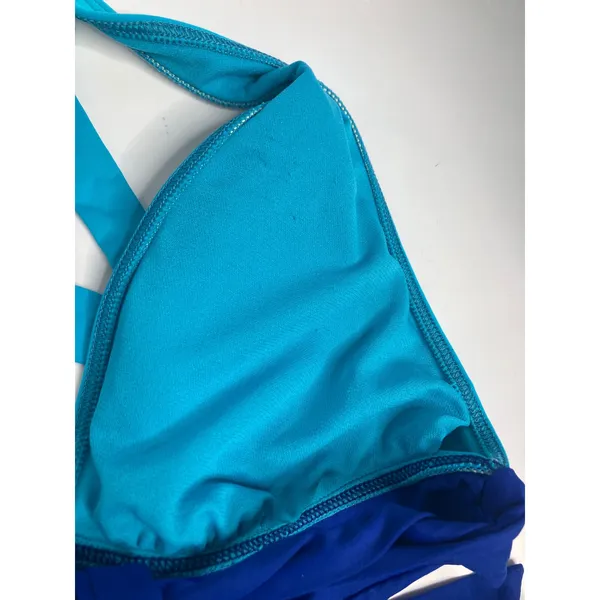 Lauren Ralph Lauren Bikini Women 8/10 Blue Excellent Colorblock Halter Two Piece - Image 7