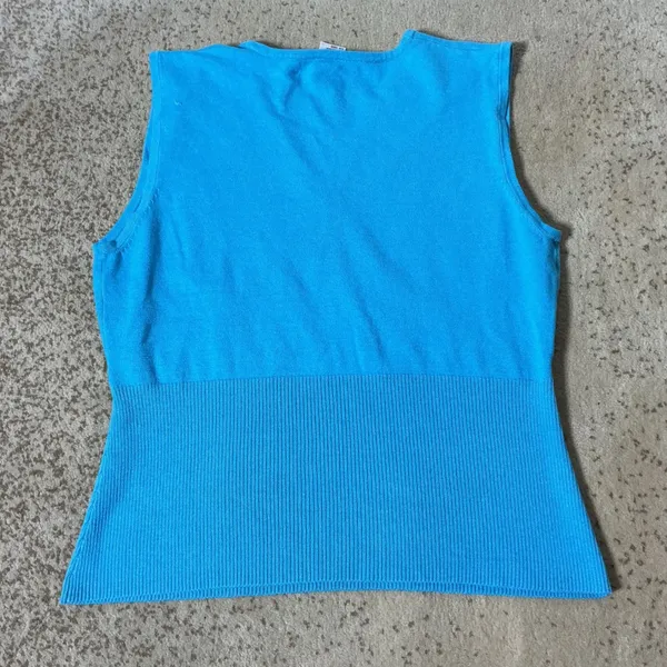 Y2K Poppy by NSD Preppy Babydoll Blue‎ Silk Cotton Blend Faux Wrap Knit Top L - Image 5