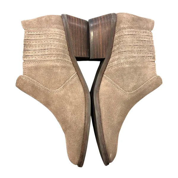 Lucky Brand Tan Suede Leather Ankle Booties 7.5 Western Boho Block Heel Boots - Image 3