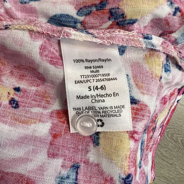 Time and Tru Pink‎ Floral Ruffle Tank Top Size S Small 4-6 Sleeveless - Image 4