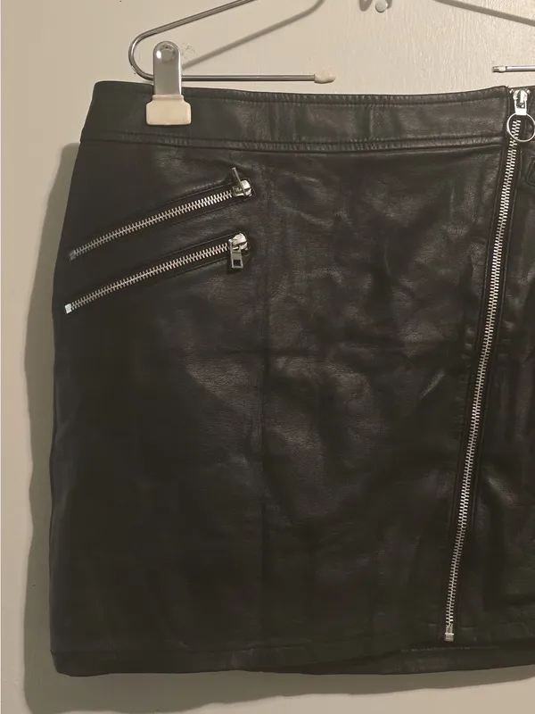 Express Black Faux Leather Asymmetrical Zip Mini Skirt - Image 6