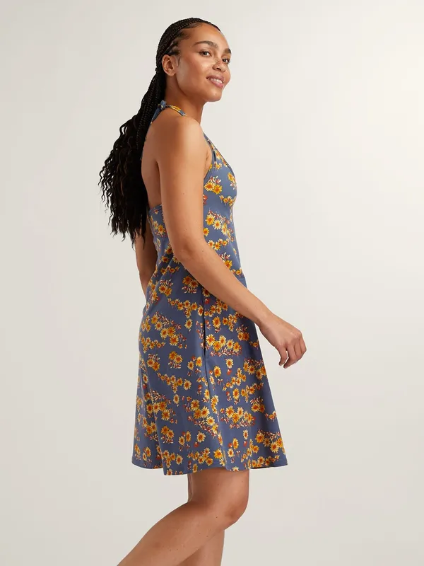 Toad&Co Samba Blue Halter Sunflower Stretch Summer Floral XS - Image 5