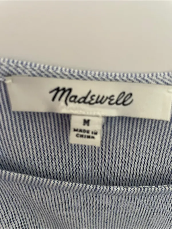 Madewell Blue Pinstripe Lace Up Sleeve Shift Dress Medium - Image 6