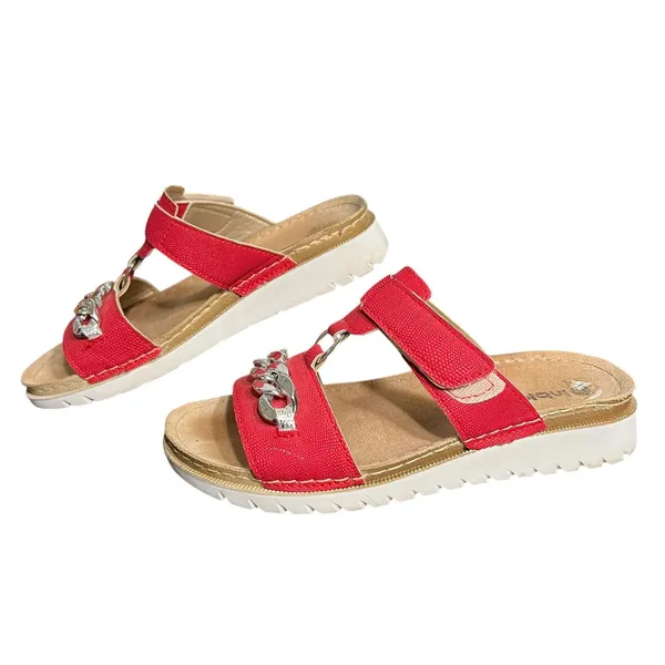 Inblu Shoes Womens Size US 7.5 Red Slide Sandals Chain Leather Footbed Slip On - Image 2