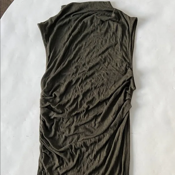 ENZA COSTA Silk Blend Knit Sleeveless Twist Ruched Midi Dress Army Green L $260 - Image 7