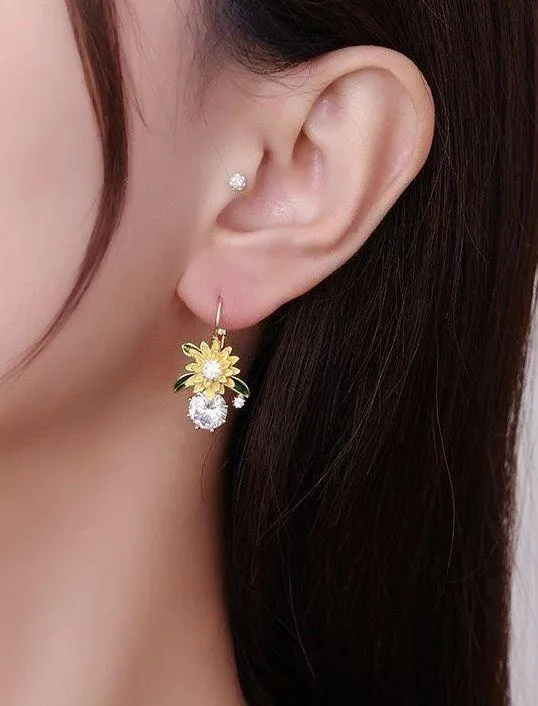 Crystal Daisy Flower Dangle Drop Earrings for Women,Elegant Flower Earrings - Image 5