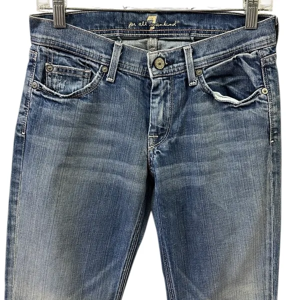 7 for all Mankind Justine Bootcut with Laced Ribbon Accent Pockets Blue Jeans 27 - Image 4