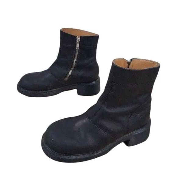 Vtg Dr Martens 8464 Black Leather Biker Boots 90s England UK 6 US Women 8 Zip - Image 7