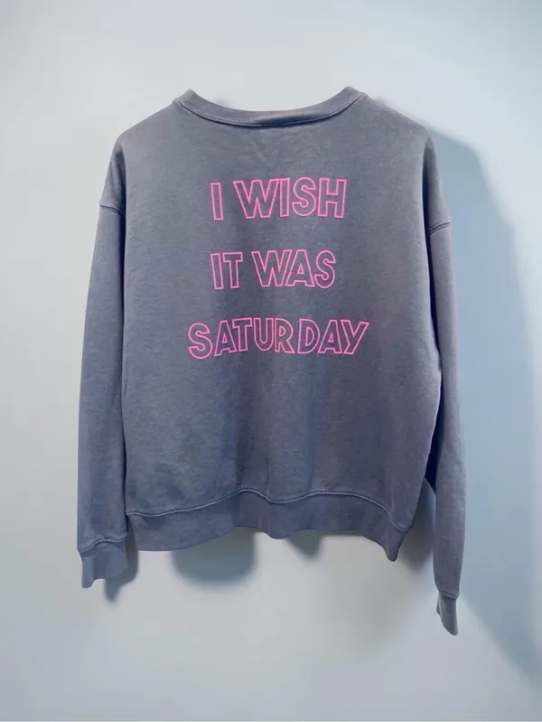 Wildfox "I Wish It Was Saturday" Broken Heart Sweatshirt Charcoal Gray Size L - Image 9