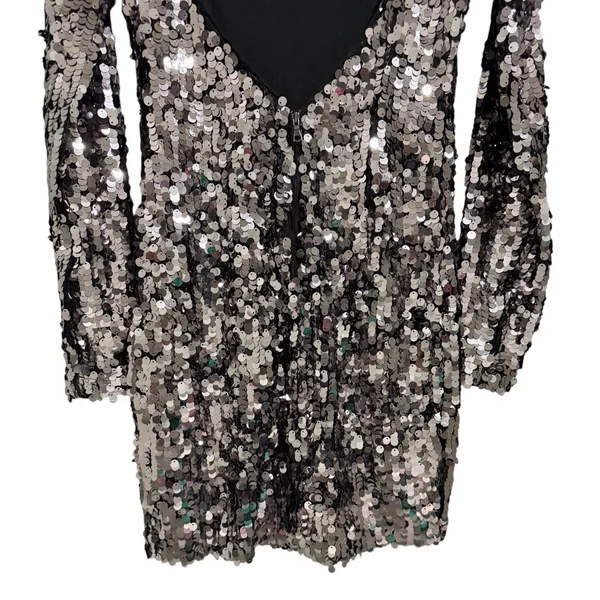 Bardot Valentina Sequin Long-Sleeve Mini Dress Smoke Women's‎ Size XS/2 - Image 6