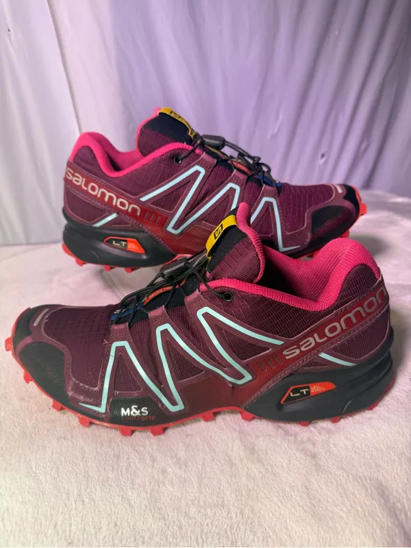 Salomon Women's Trail Running Shoe - Burgundy with Pink and Aqua Accents - Image 2