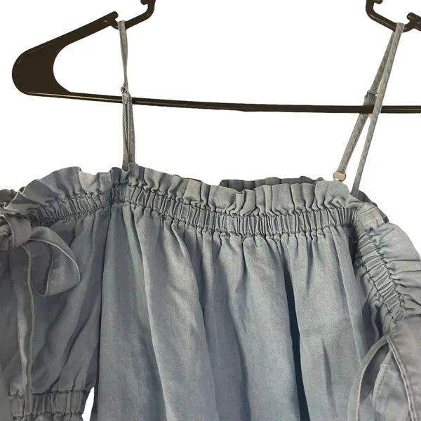 Iris Women's Size‎ Large Cottage Coquette Top Smocked Milk Maid Chambray - Image 2