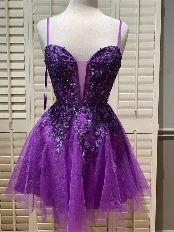 Stacees sparkly glitter A-Line short homecoming dress corset top ballerina - Image 3