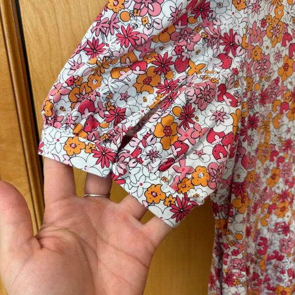 ModCloth Midi Dress Womens S Pink Orange Floral Tiered Cotton Puff Sleeve Pocket - Image 7