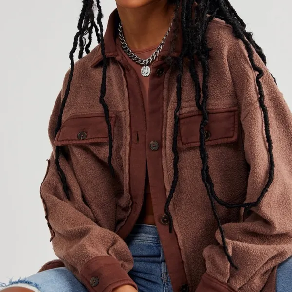 Free People North Star Shacket Oversized Textured Utility Jacket Rosewood - Image 2