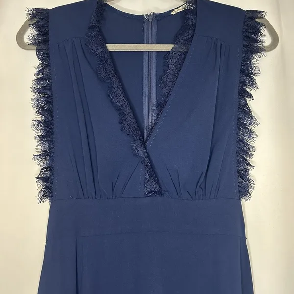 Altar'd State Size Med Navy Blue Maxi Dress Sleeveless Lace Details Tie Back Zip - Image 2