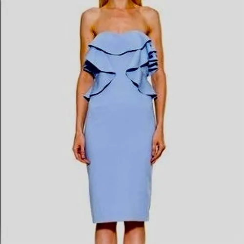 Alexia Admor Dress Women 6 Blue Strapless‎ Ruffle Peplum Sheath Cocktail Party - Image 3