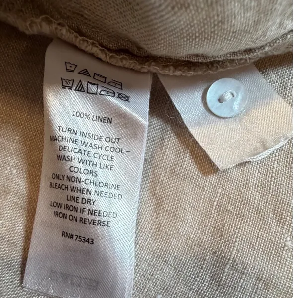 Sigrid Olsen 100% Linen Shirt Women 1X Oatmeal Beige Tunic Button Front High Low - Image 6