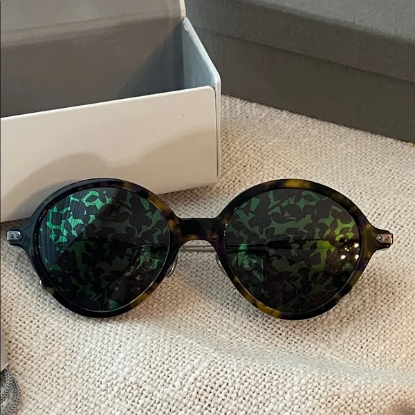 Christian Dior Tortoiseshell Round Sunglasses with Green Patterned Lenses - Image 2