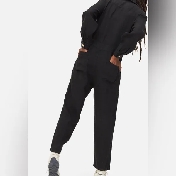 $248‎ Mate the Label 100% Organic Linen Black Long Sleeve Jumpsuit Small Natural - Image 3