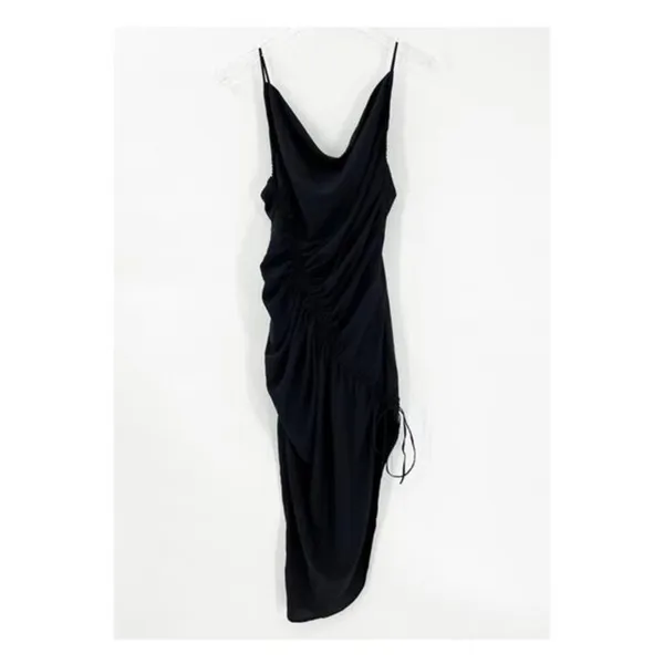 NEW Abercrombie & Fitch Satin Effect Ruched Midi Dress Women's‎ SP Black Party - Image 4