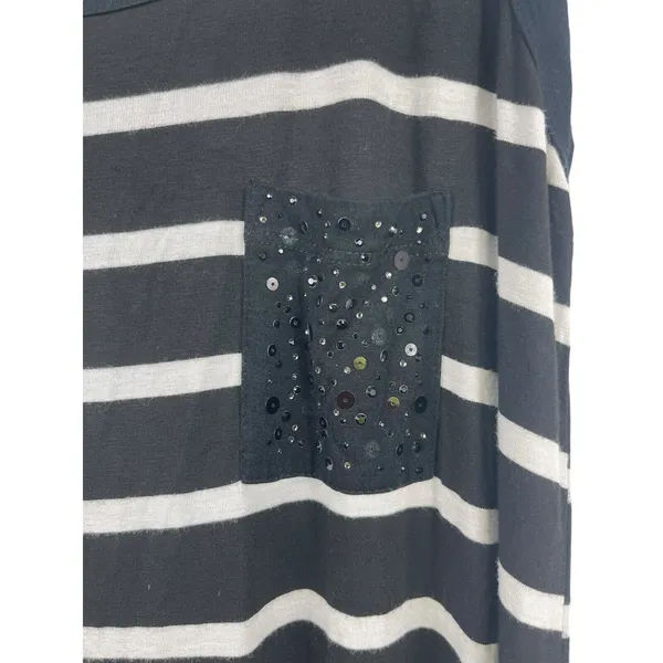 Karen By Karen Kane Black White Stripe Sleeveless Sequin Pocket Maxi Dress S - Image 3