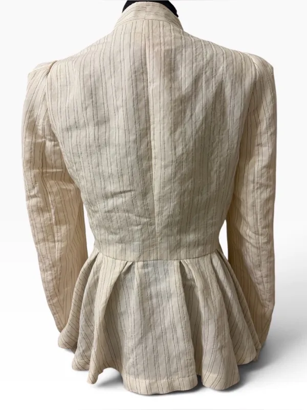 Zara Cream Peplum Pinstripe Button front Blazer Size Medium - Image 4