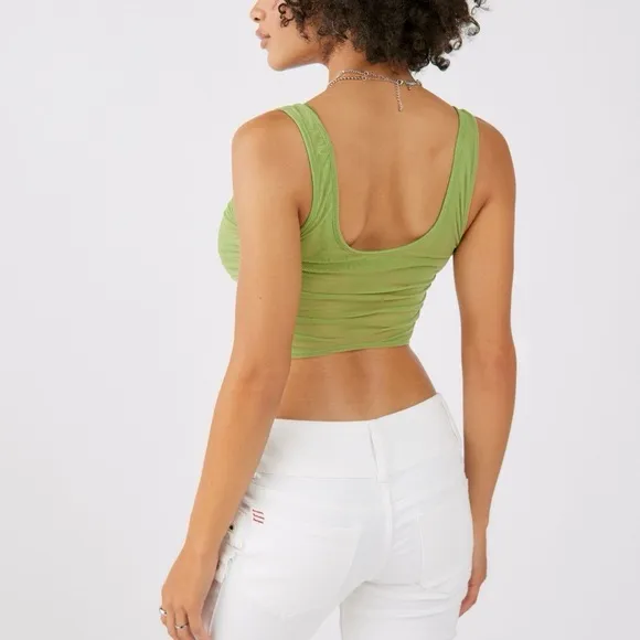 Urban Outfitters NWT Ruched Lace Up Cropped Sheer Tank Top Women’s Medium Green - Image 2