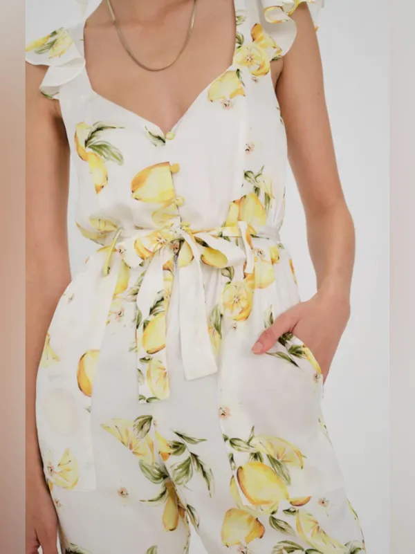 For‎ Love And Lemons Lemon Print Limonada Tie Waist Jumpsuit size Small - Image 2
