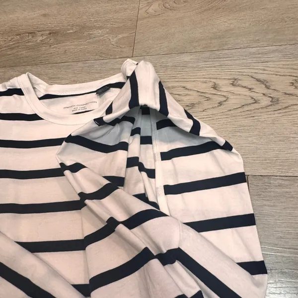 FRENCH CONNECTION Striped T Shirt Top White Black Cotton‎ Classic Boxy Fit Large - Image 5
