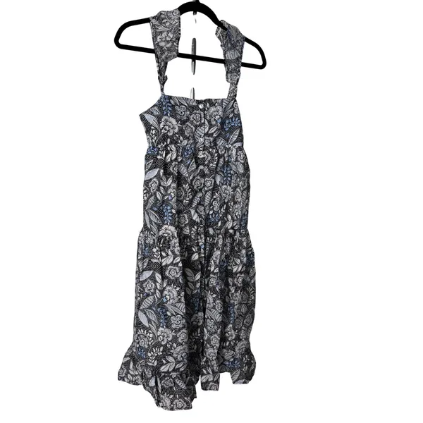 Summersalt Ruffle Oasis Dress Blue Black Floral Tiered Smocked Midi SM - Image 2