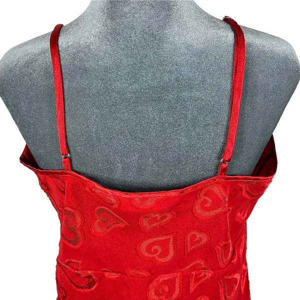 Red Babydoll Camisole Tank Top Medium Textured Hearts Mesh Coquette Y2K Vintage‎ - Image 5