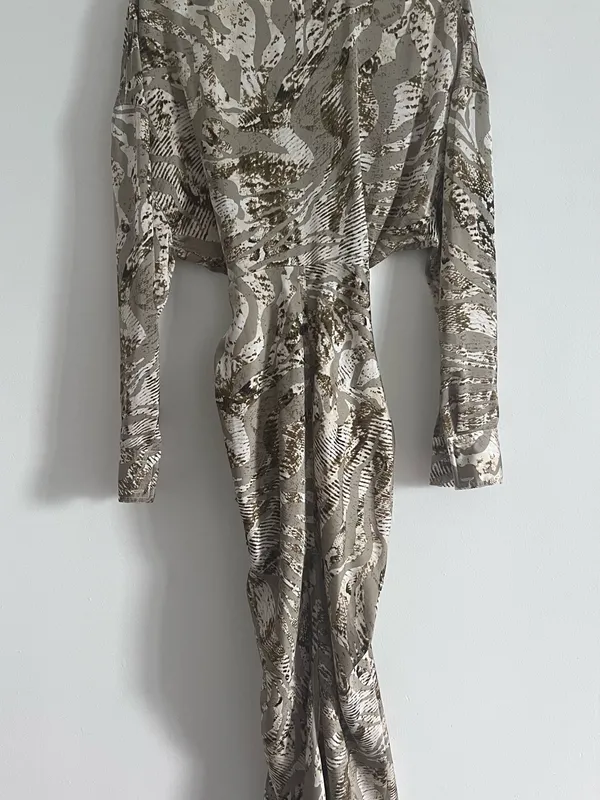 MABLE Animal Print Draped Maxi Shirt Dress Y2K Neutral Safari Size S - Image 5
