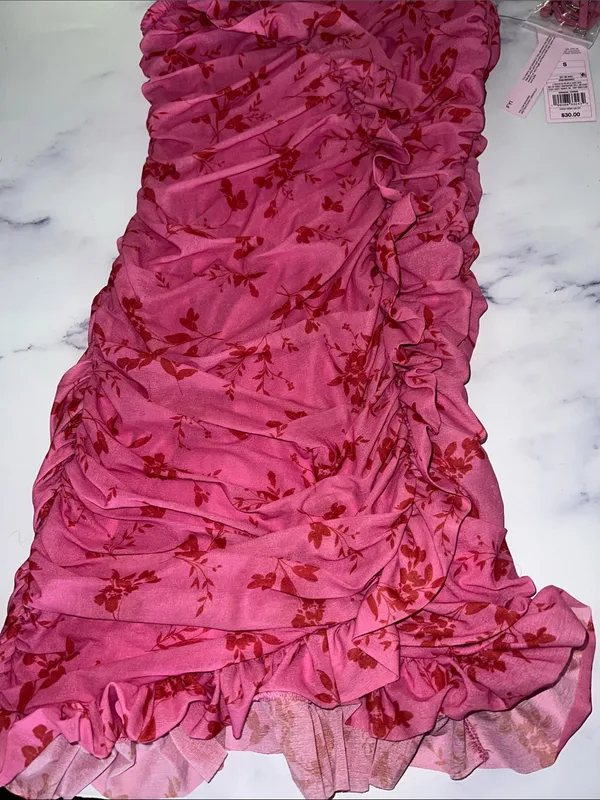 Wild Fable Pink Floral Ruffle Strapless Mini Dress - Image 6