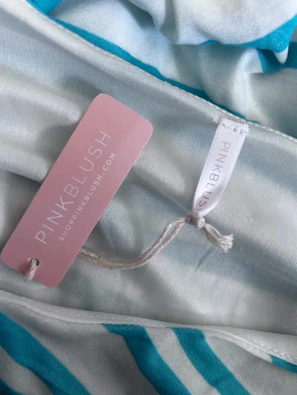 NWT PinkBlush Teal & White Striped Long Sleeve Maternity Mini Dress Size Large - Image 4