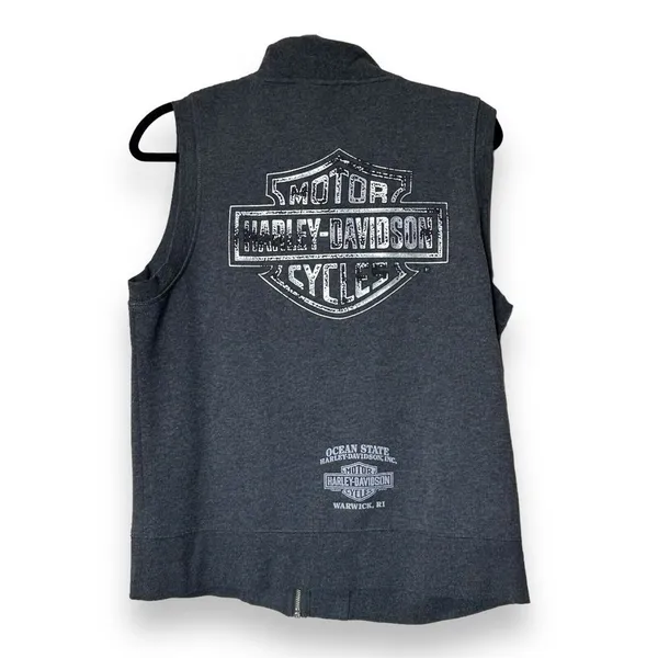 HD Harley Davidson Women's Sleeveless‎ Gray Fleece Vest Sz L - Image 2